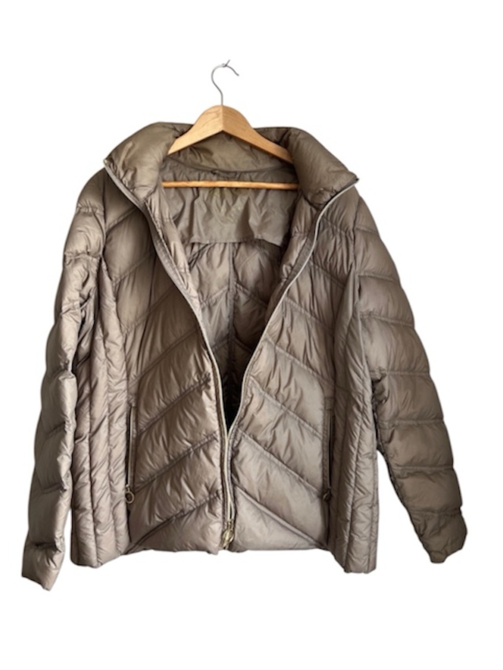 MICHAEL Michael Kors Taupe Chevron Quilted Puffer Downfill Jacket - Women's XL